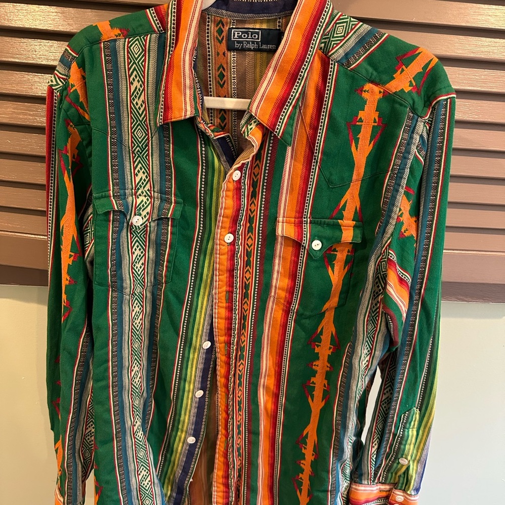 Vintage Ralph Lauren Western Aztec Jacquard Shirt Mens XL 100% Cotton